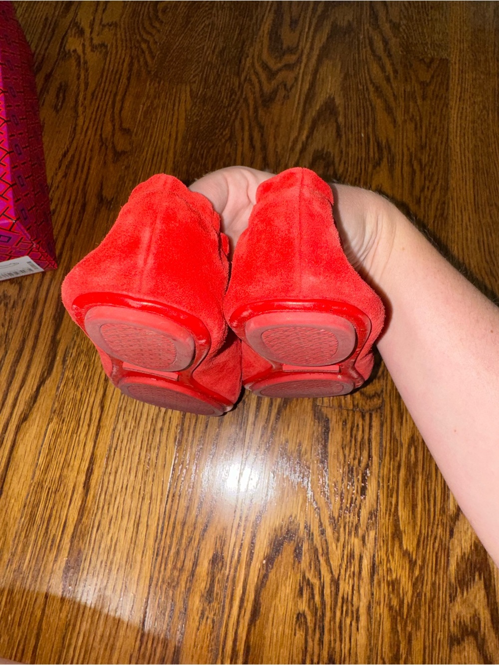 Tory Burch Ruby Red Suede Minnie Travel Ballet Flats - Picture 4 of 6